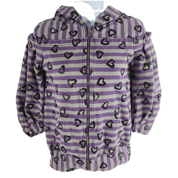 Marc Jacobs Full Zip Hoodie Jacket 3/4 Sleeve Heart Stripes Purple Small - Picture 1 of 15